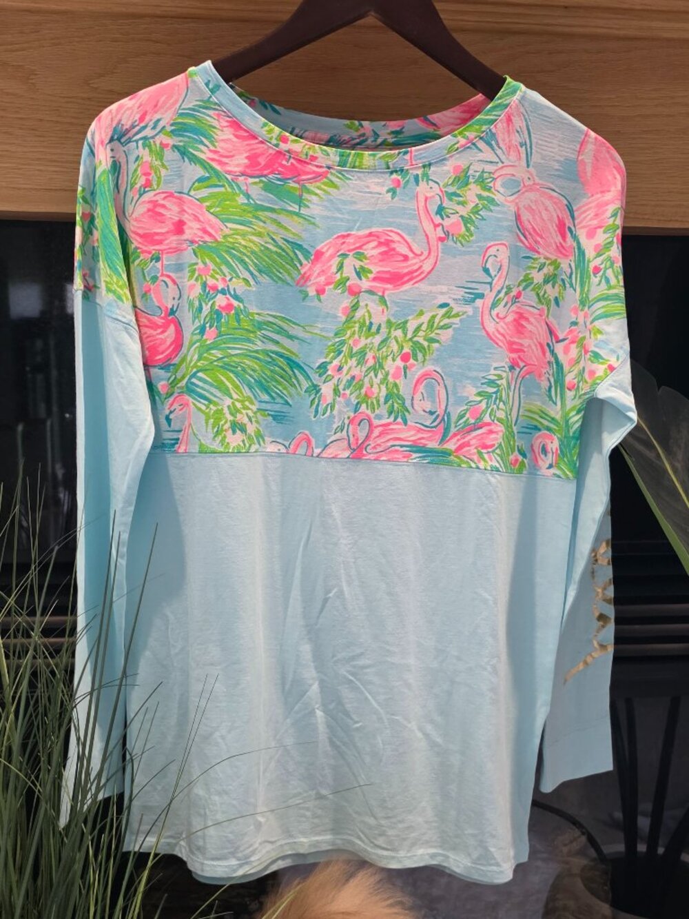 EUC Finn Top Long Sleeve in Seasalt Blue Fruity Flamingo 🌴 Size X-Small